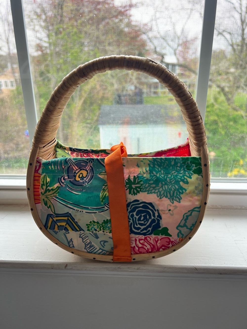 Lilly Pulitzer Multicolor Floral Mini Bag with Orange Strap
